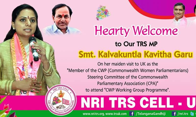 Heartly Welcome To TRS MP Smt.Kavitha Garu To UK –  NRI TRS CELL UK