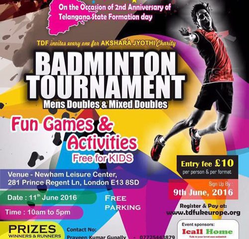 TDF UK Europe Akshara Jyothi Chartity Badminton Tournament
